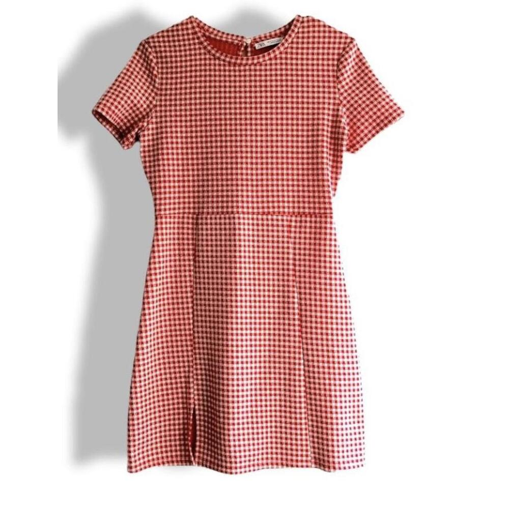 Zara Red/White Gingham Mini Dress Women's Medium